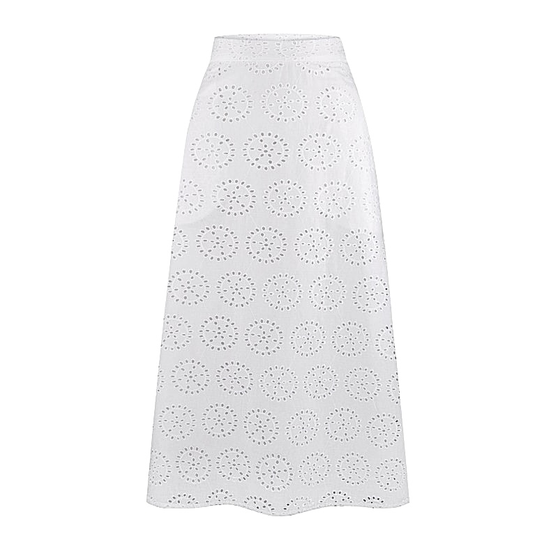 Спідниця А-силуету з перфорованої бавовни, міді Біла